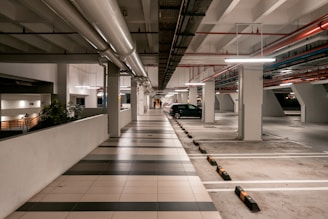 white and black parking lot