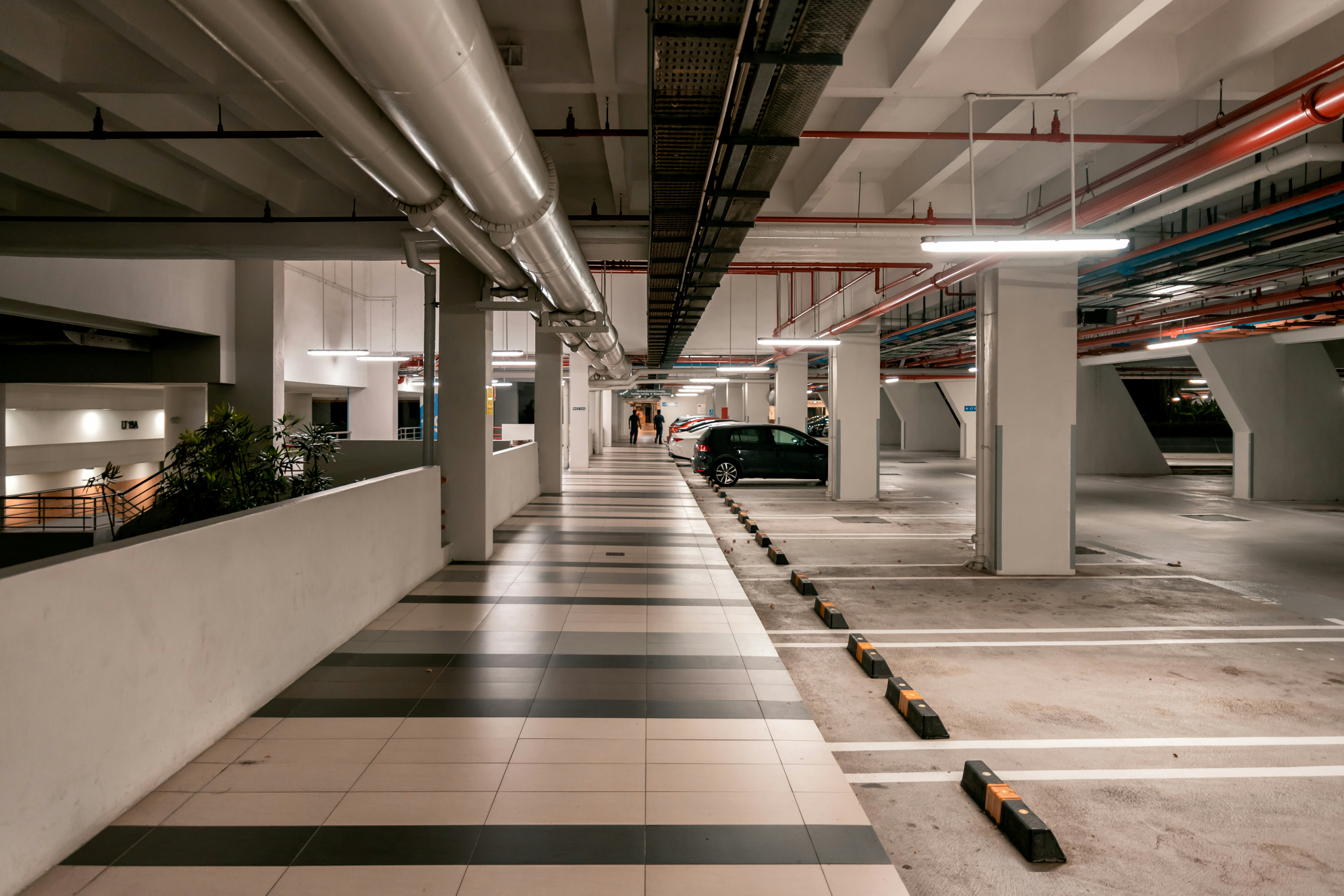 white and black parking lot