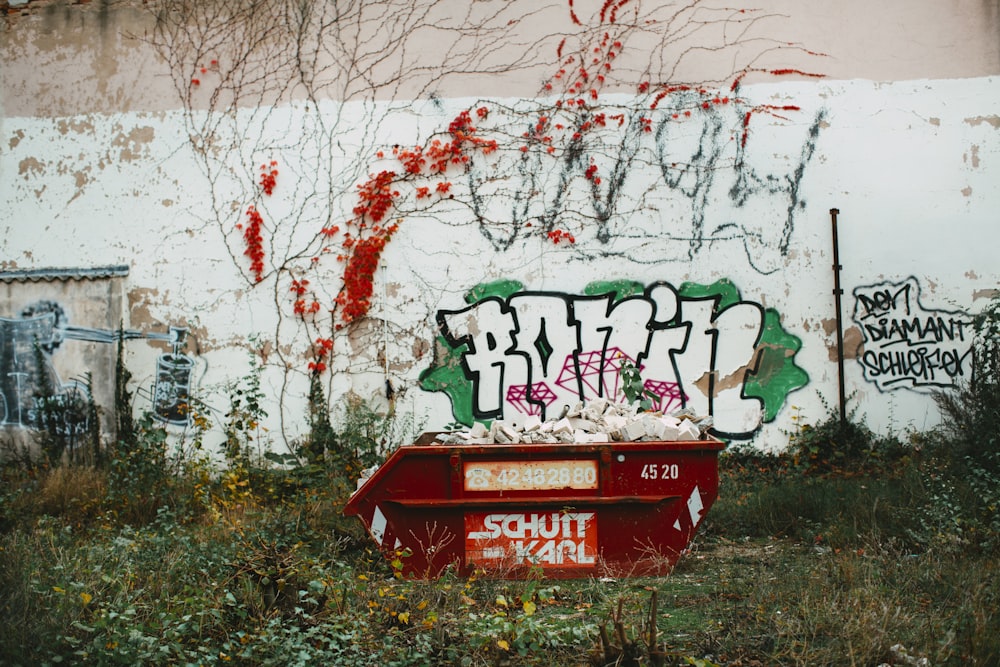 red container near wall