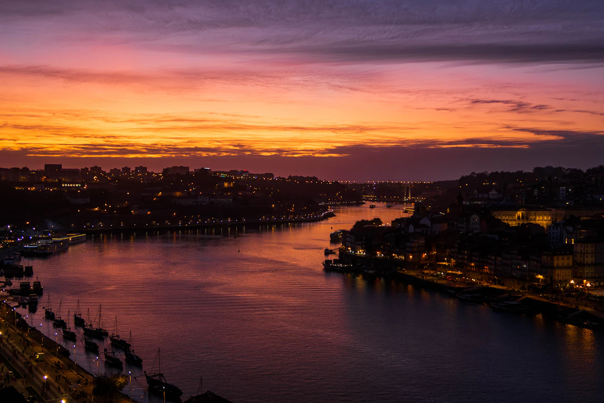 Porto's riverside houses along the Douro at golden hour