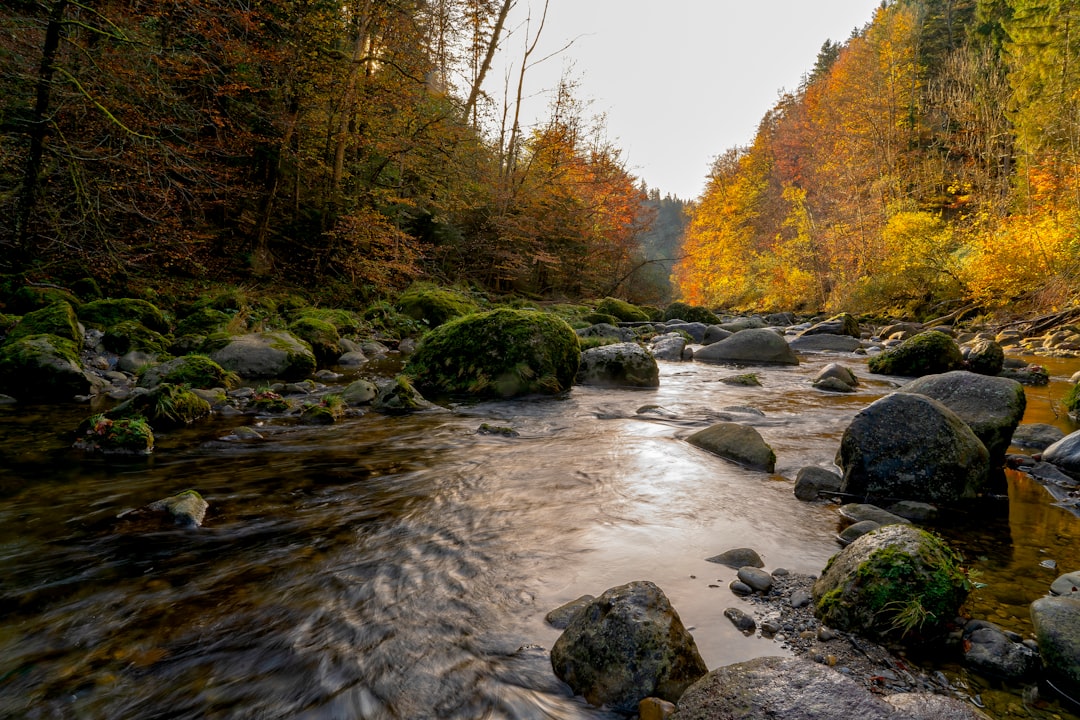 time lapse photography of river with boulders