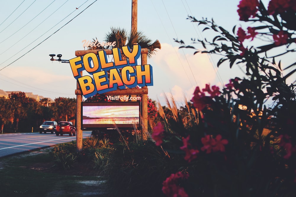 Folly Beach signage beside road