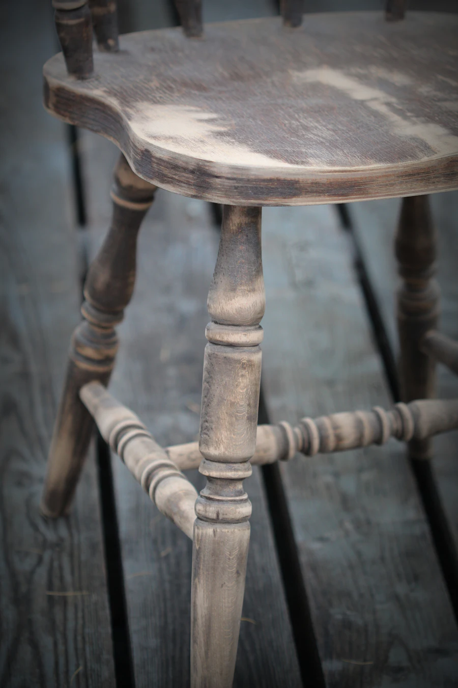 Row of refinished wooden chairs