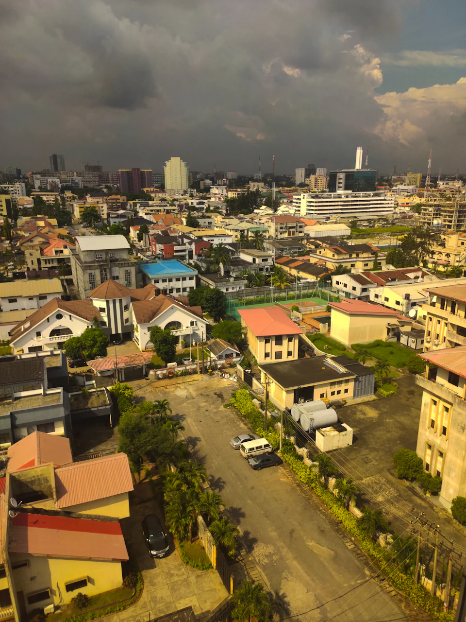 Aerial view of high-rise buildings and roads on Victoria Island, Lagos