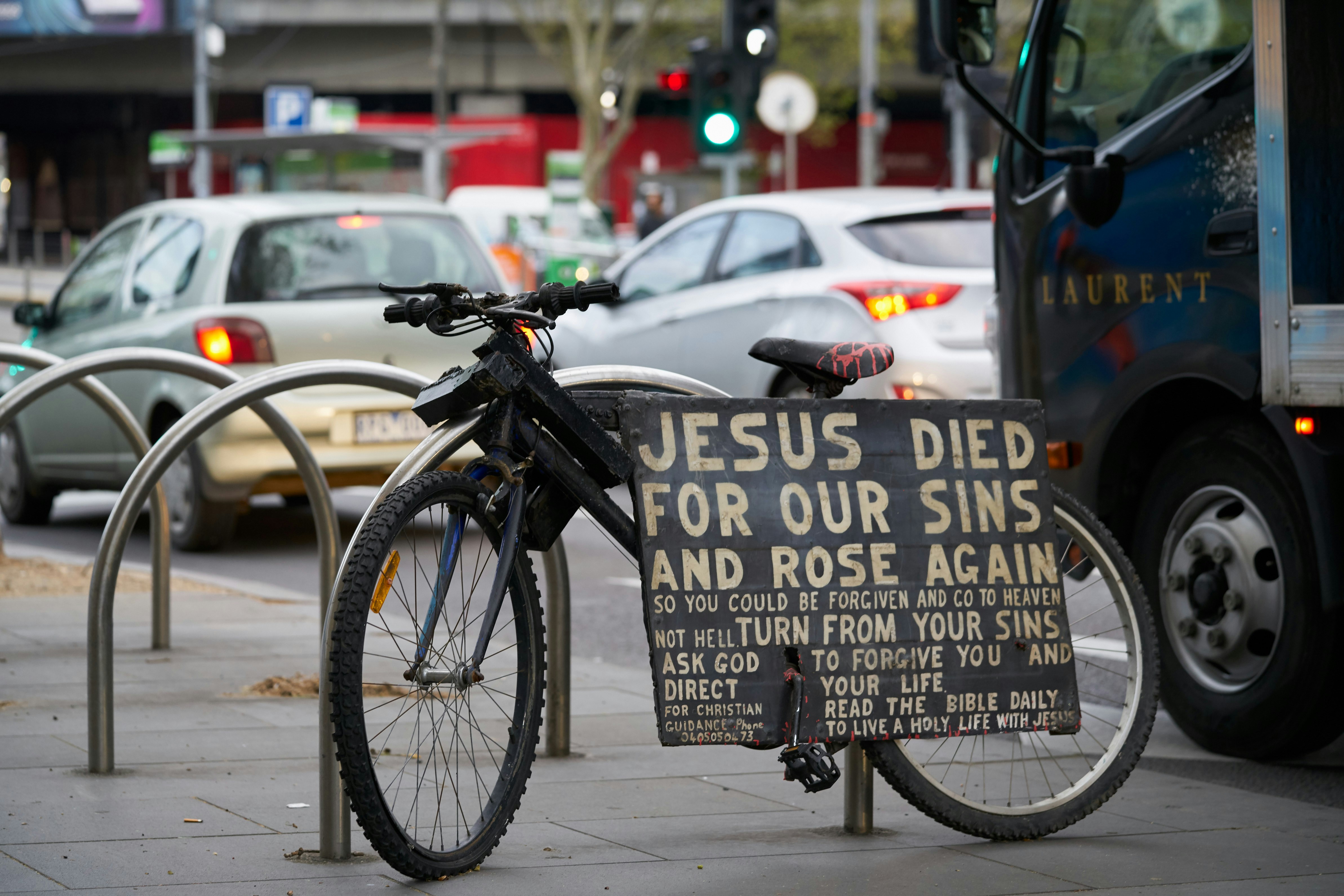 parked bike with sigange