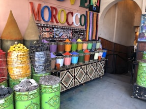 A welcoming image of a Moroccan cosmetics store.