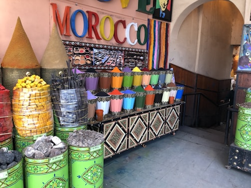 A welcoming image of a Moroccan cosmetics store.