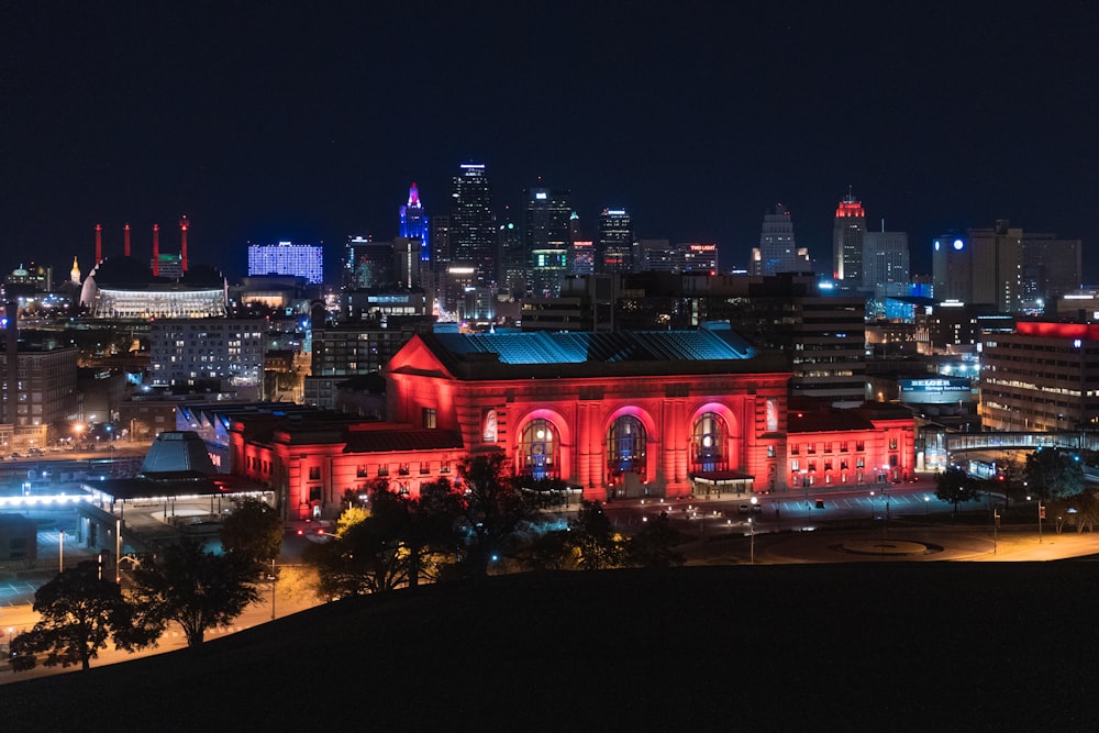 red building at night time