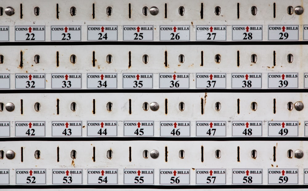 different locker numbers