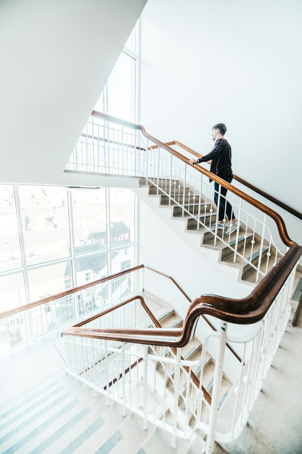 man walking on stair