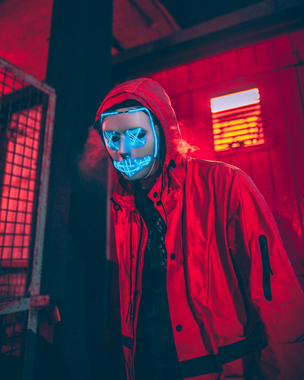man with LED mask