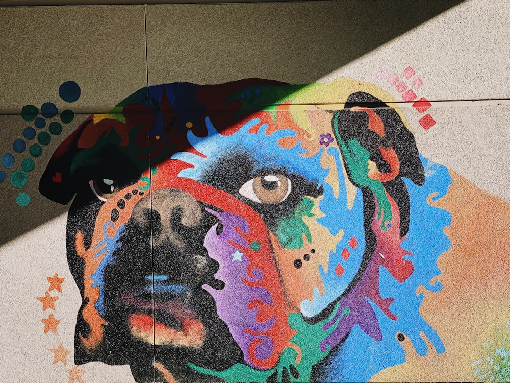 multicolored painting of dog