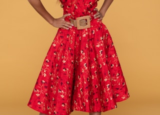 women's red, black, and white floral dress