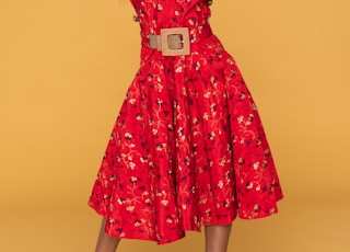 women's red, white, and black floral dress