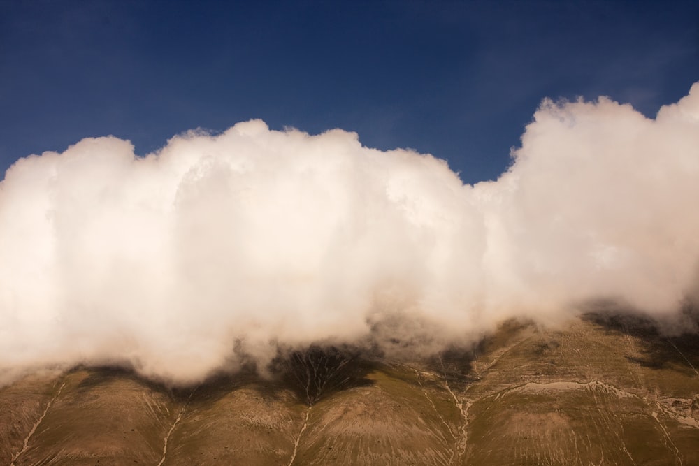 white cumulus clouds over green land