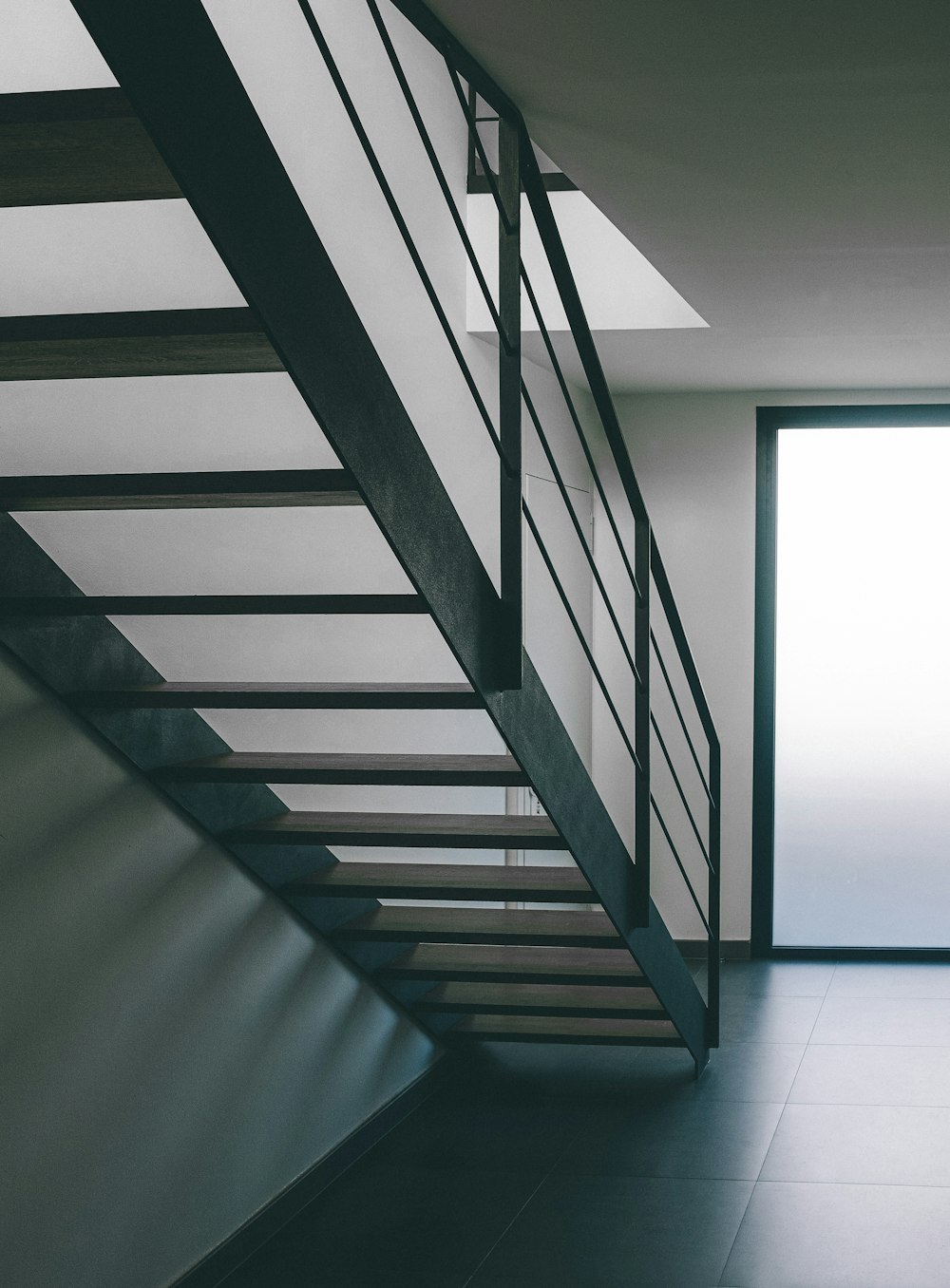 grey metal staircase inside room