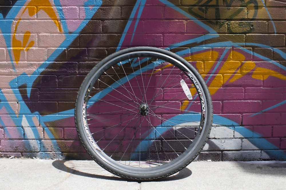 black bicycle tire with rim