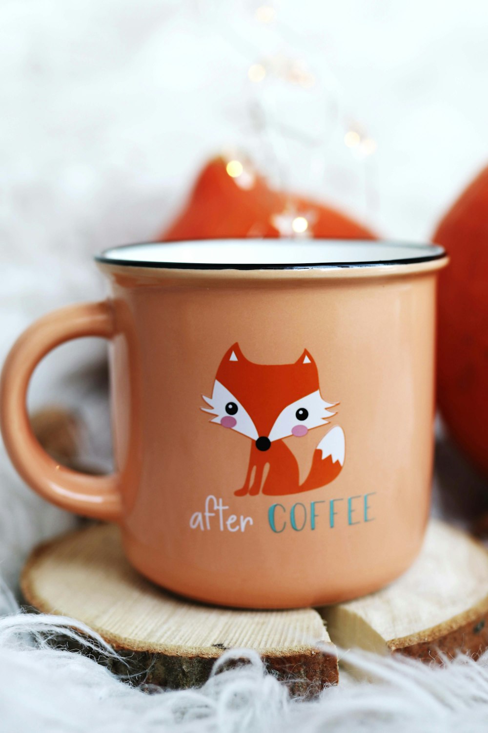 pink and orange fox printed mug