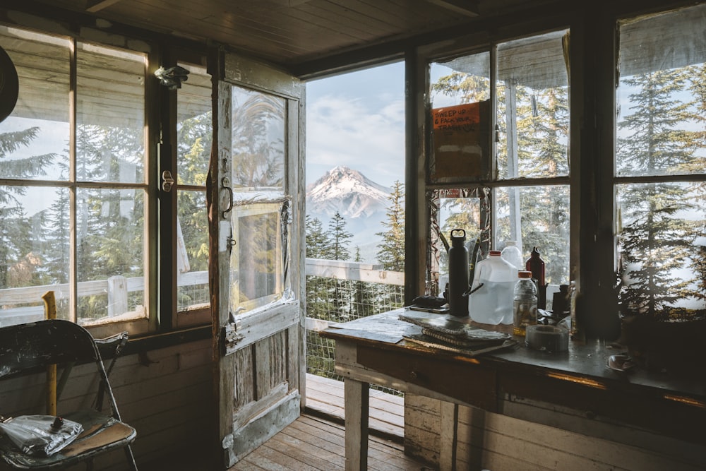 opened brown wooden clear glass door