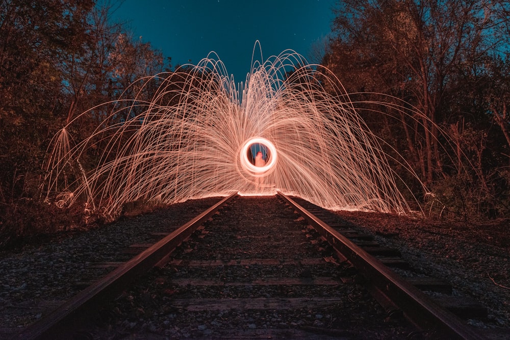 fireworks on a train railway