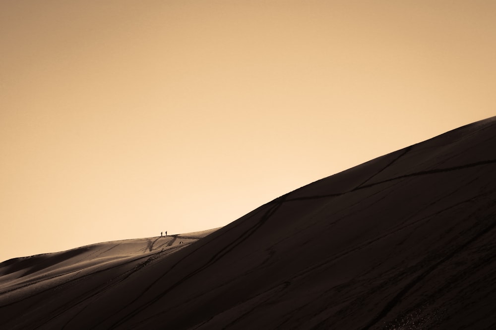 a person standing on top of a sand dune