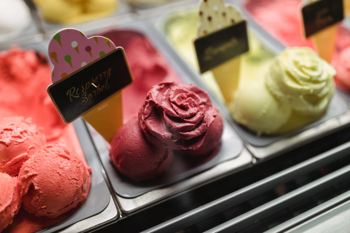 Assorted fruit sorbets on display