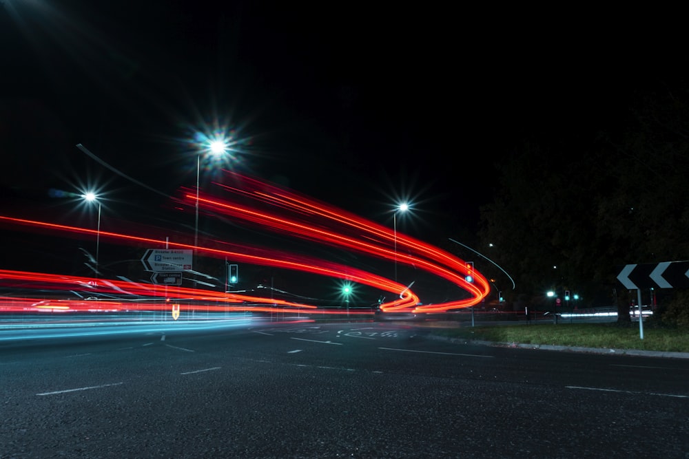 time-lapse photography of road during night time