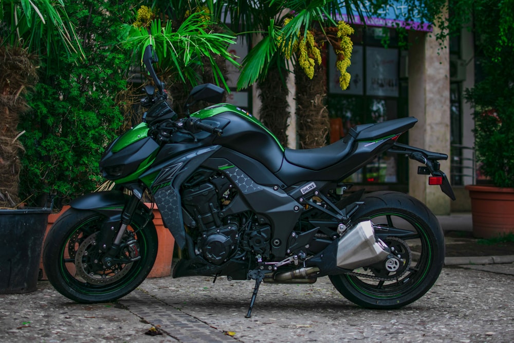 black and green sports bike