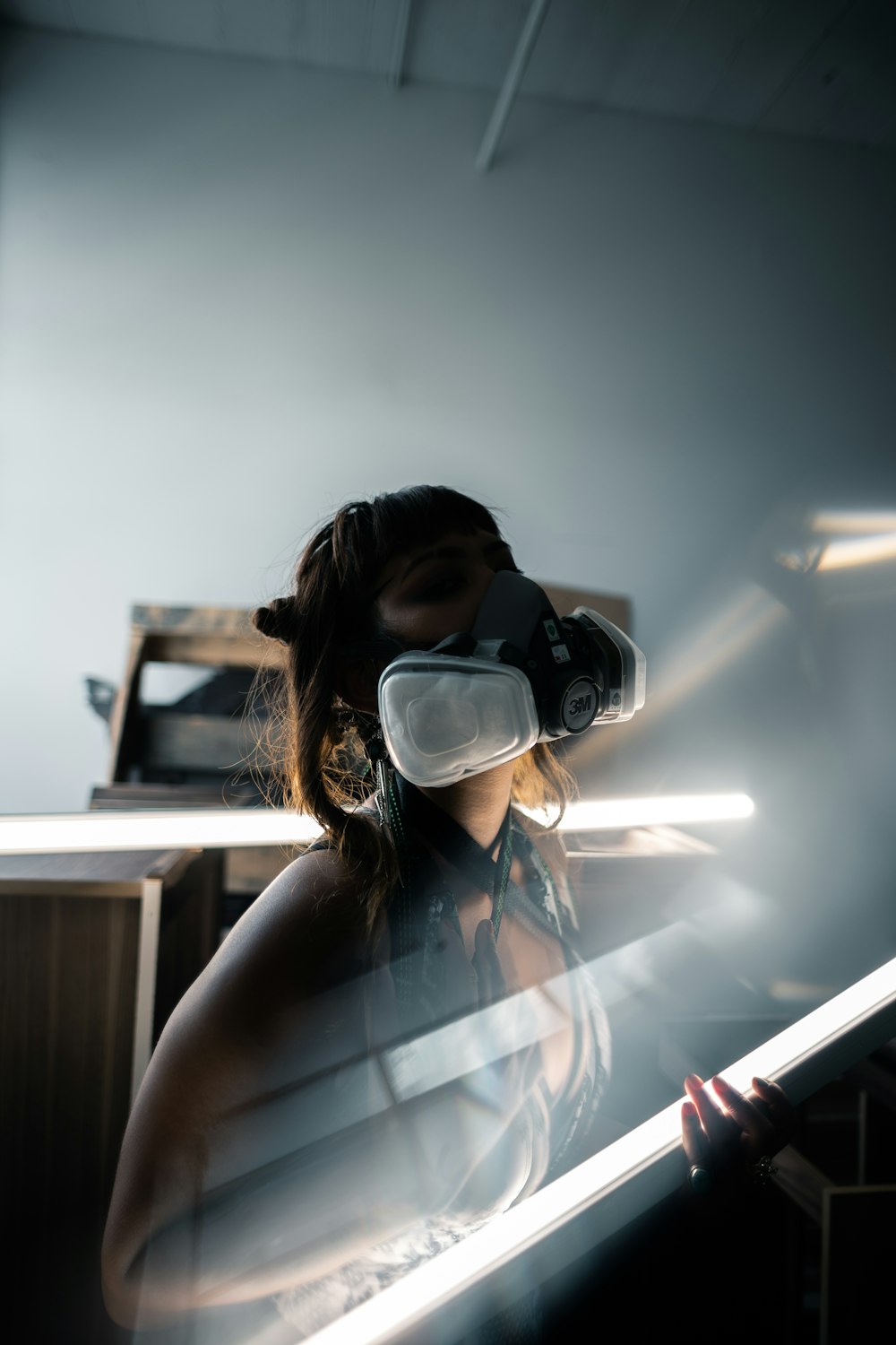 a woman wearing a virtual reality headset