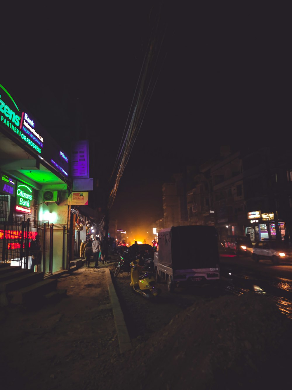 green and purple-lighted establishment at night