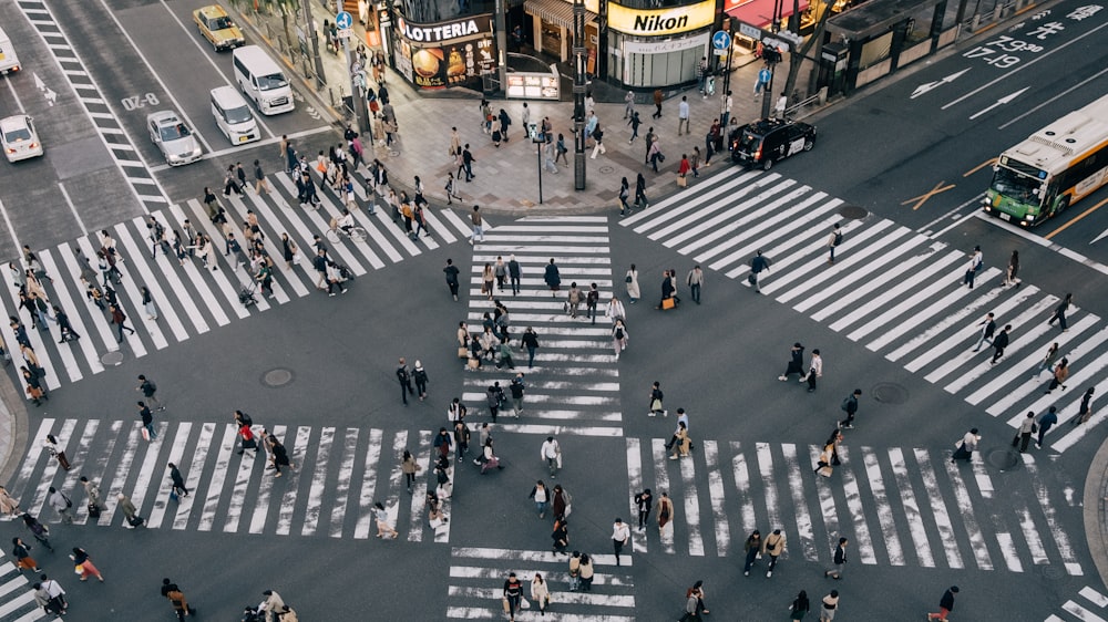 aerial photography people crossing the street