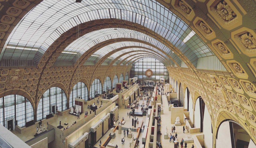 aerial photography of people inside a terminal