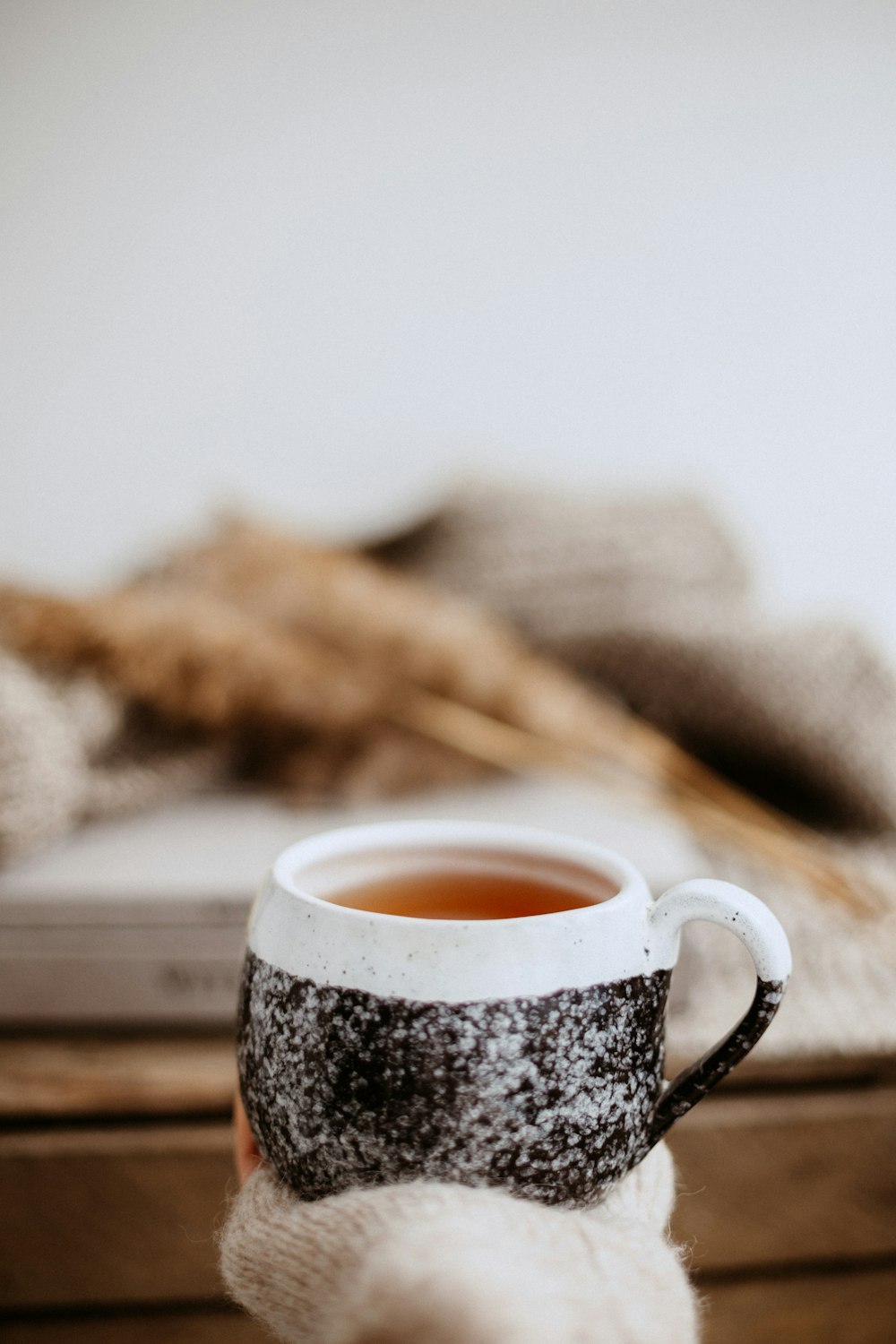 full white and black ceramic mug