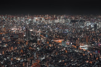 top view of lighted cityscape at night