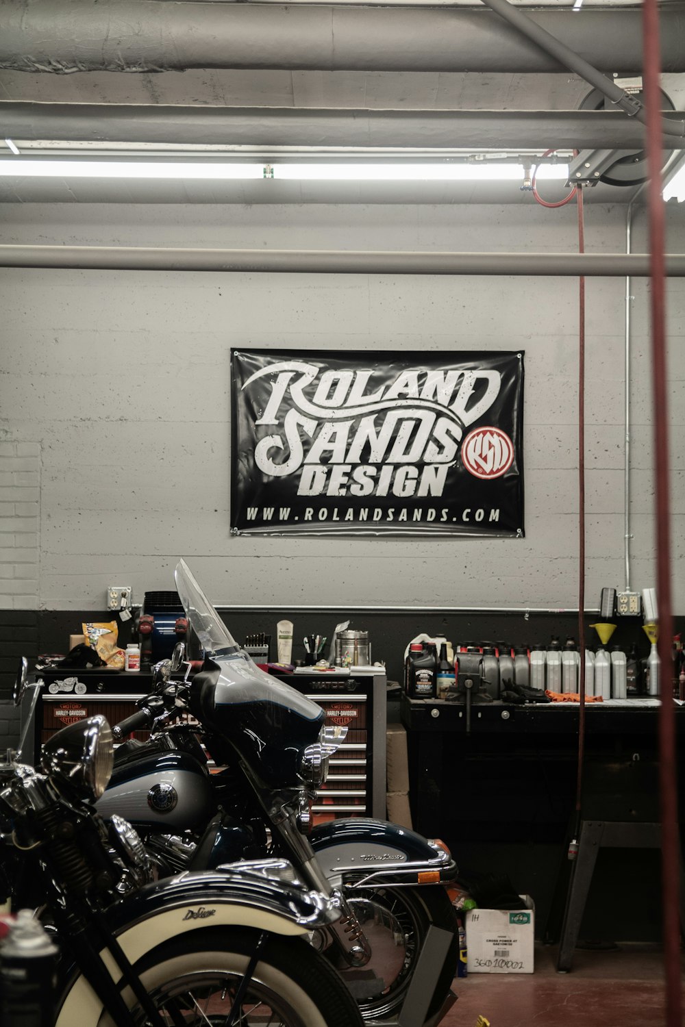 black motorcycle parked inside garage