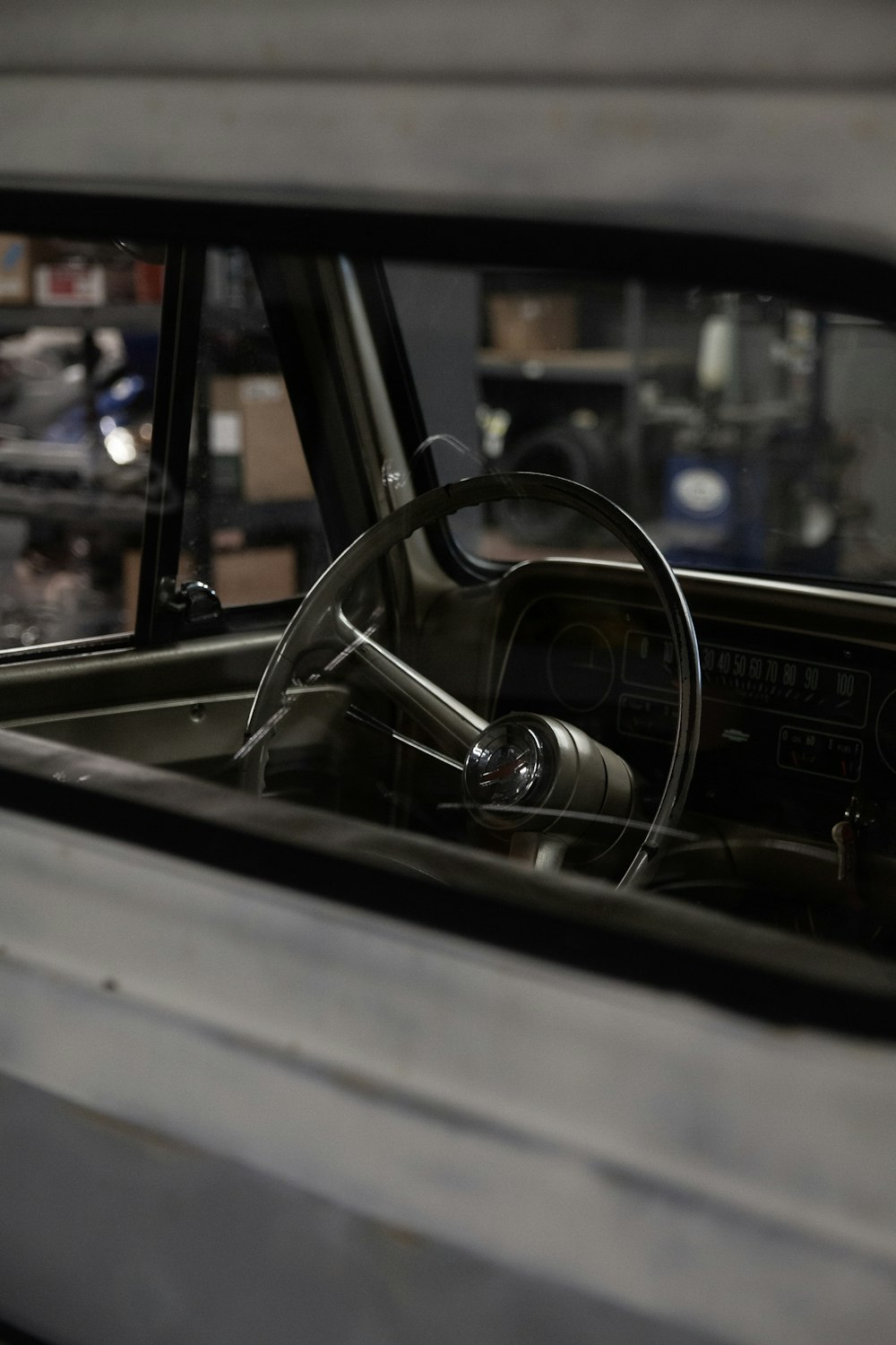 vehicle steering wheel through window