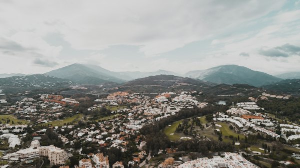 The town and its hills from the air — Marbella, Spain