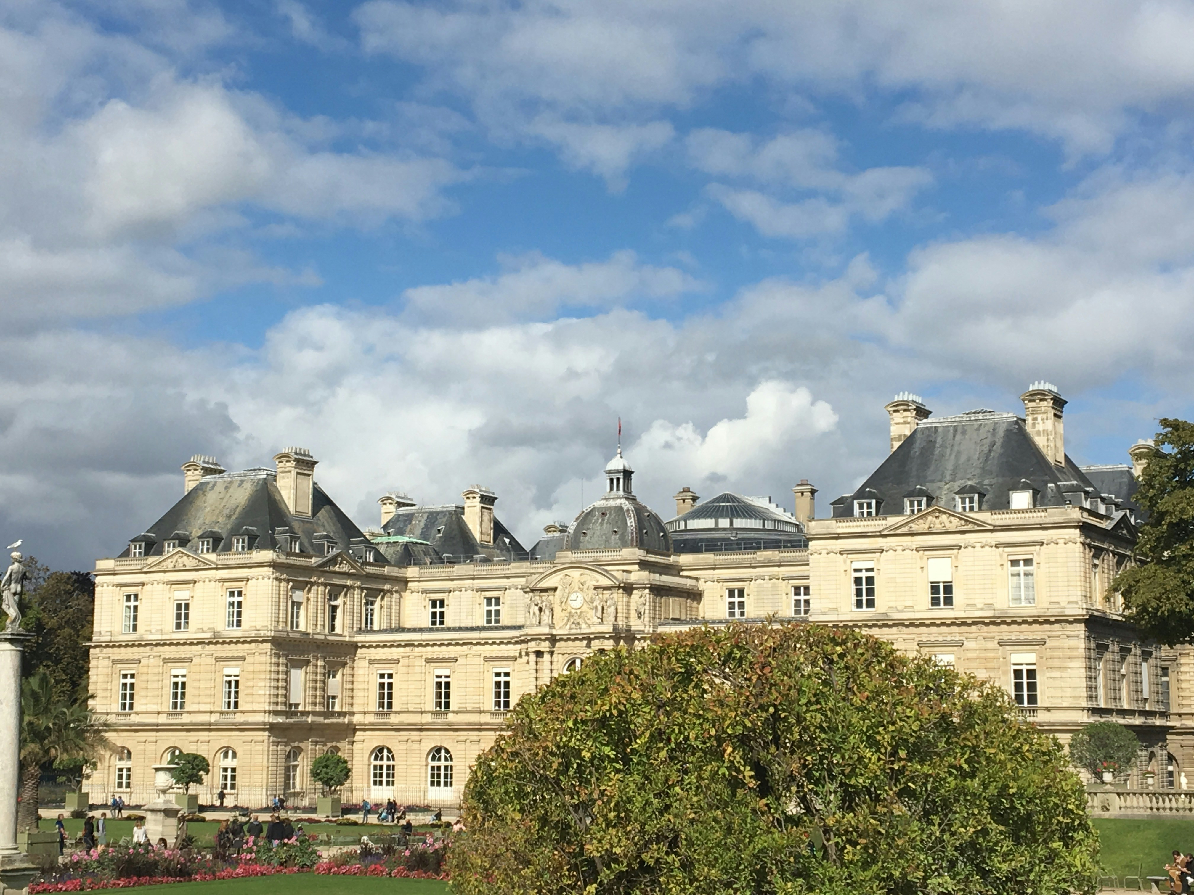 Arbres verts devant un bâtiment blanc