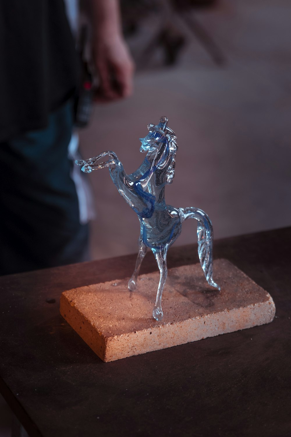 blue glass horse figure table decor