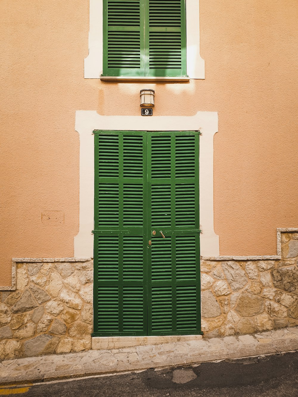 architectural photography of green door