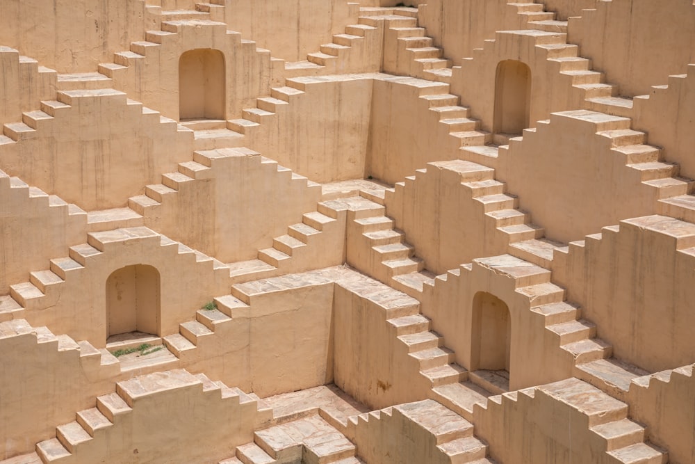 beige houses with steps