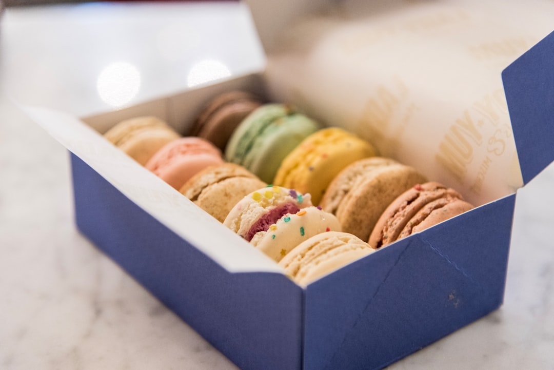 open box of French macarons