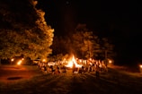 people sitting around bonfire