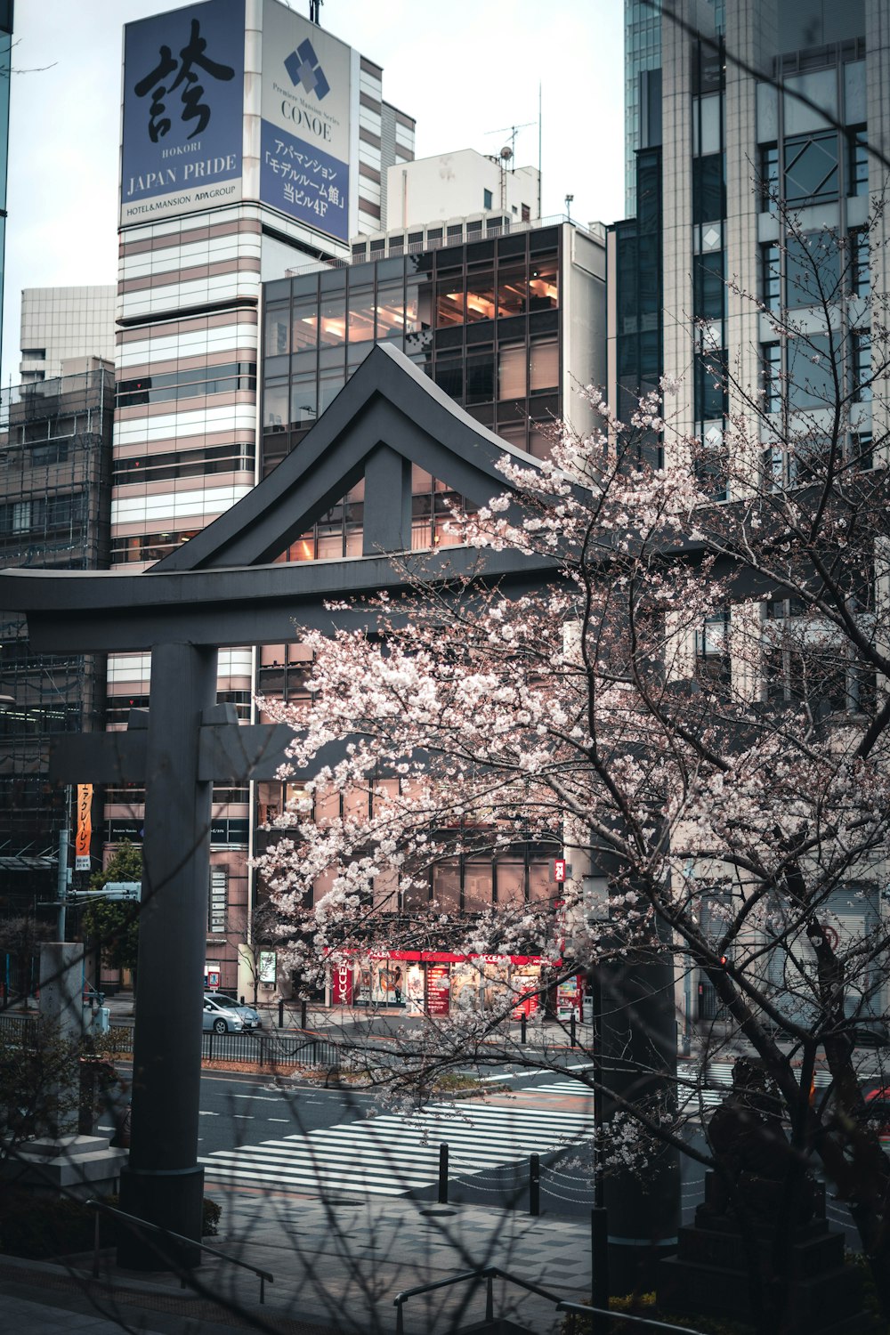 black tori gate beside building