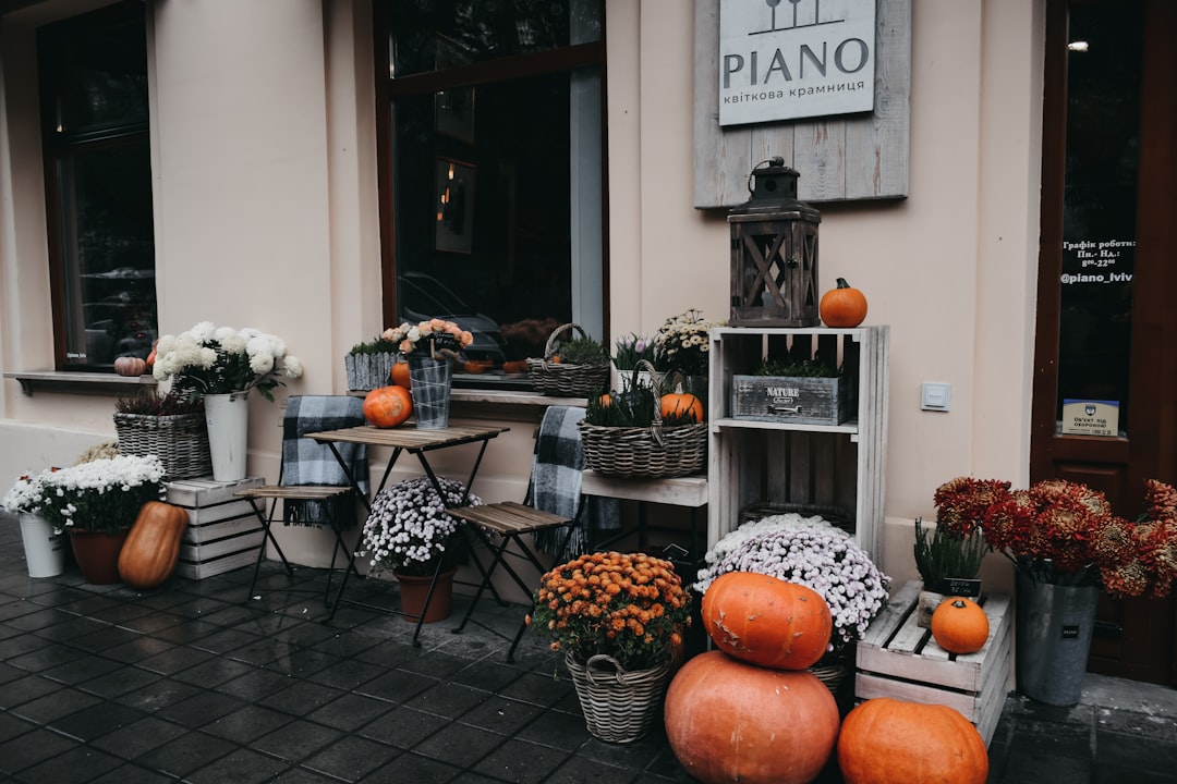 orange pumpkin beside patio table and plants