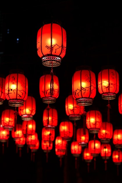 Vietnamese Tet celebration with red lanterns