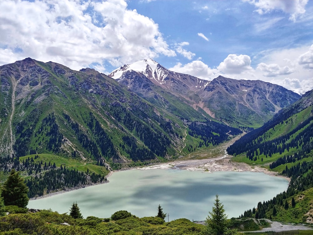 Big Almaty Lake under white and blue sky during daytime