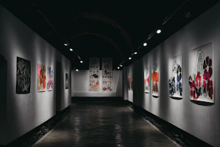 empty hallway with paintings on the wall