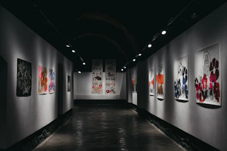 empty hallway with paintings on the wall