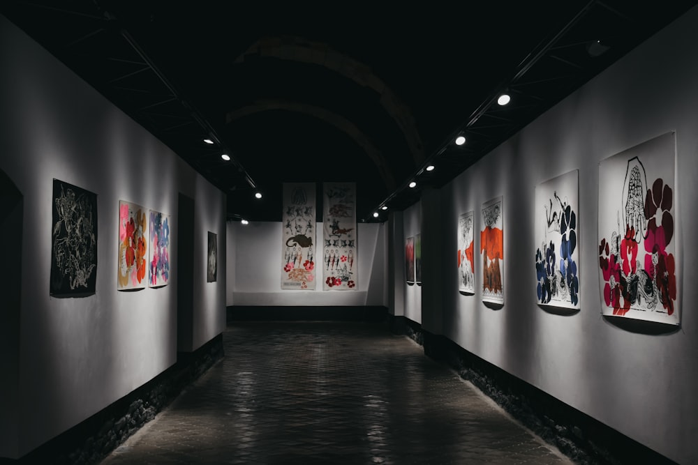 empty hallway with paintings on the wall